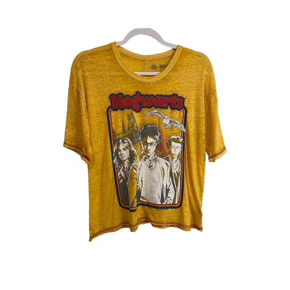 Wizarding World of Harry Potter Hogwarts Yellow Burnout Graphic Tee Women Size M - Picture 1 of 8